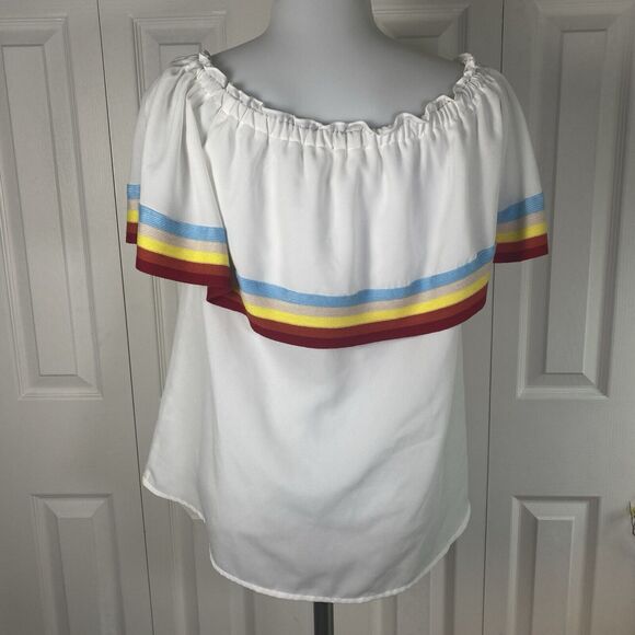 Entro White Summer Pride Festival Off-the-Shoulder Rainbow Ruffle Top - Size S - Picture 6 of 9